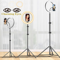 10 "LED Selfie lampa pierścieniowa koło wypełnić światło ściemniania okrągła lampa statyw Trepied makijaż fotografia RingLight telefon stojak uchwyt 1